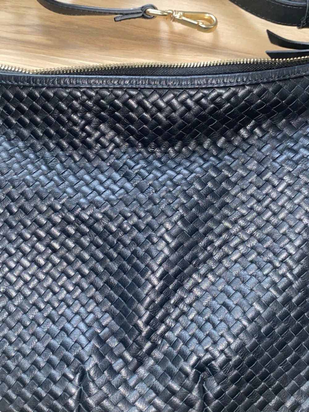Quince Sloane Handwoven Shoulder Bag in Black with Gold Hardware - Picture 5 of 6